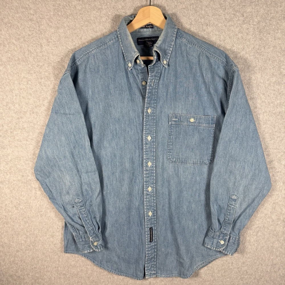 VTG Abercrombie & Fitch Denim Button Down Shirt The Angler Mens Medium Blue 90s